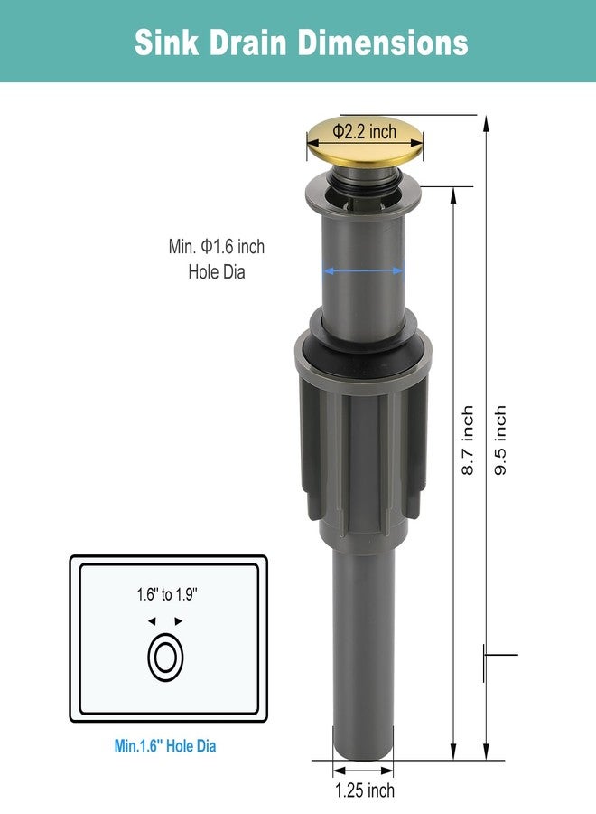Arcora Bathroom Sink Drain Without Overflow, ARCORA Brushed Gold Pop Up Drain for Vessel Sink Clicker Drain Stopper - Image 2